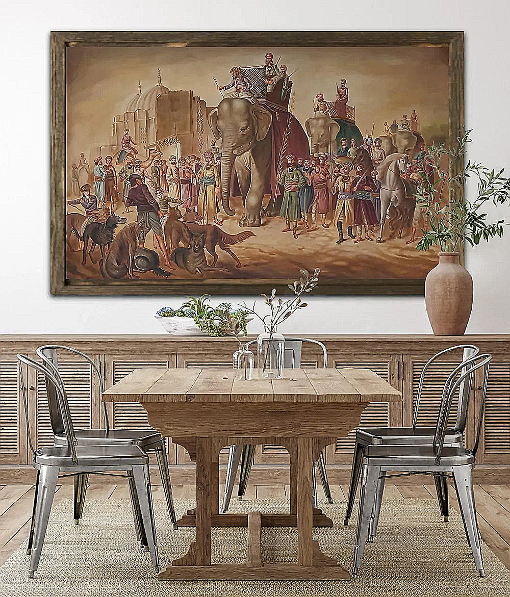 Hand painted Elephant procession oil canvas Painting