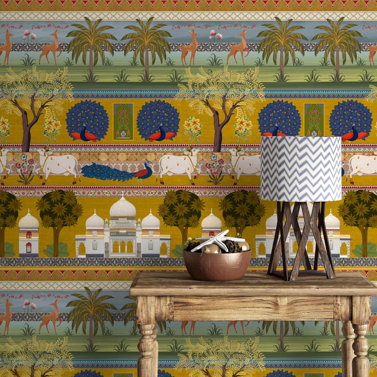 Enchanted garden inspired wall design featuring Bageecha motifs with lush florals and a dreamy, nature rich aesthetic