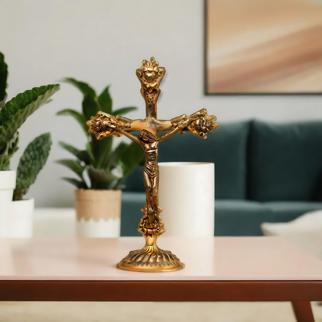 Solid brass statue of Christ on the cross – traditional brass sculpture