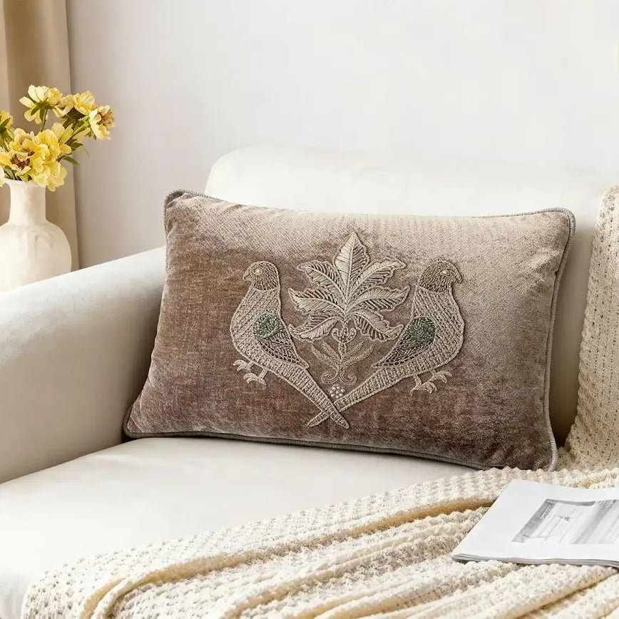 Noor Aviary Embroidered Cushion Covers – Set of Two