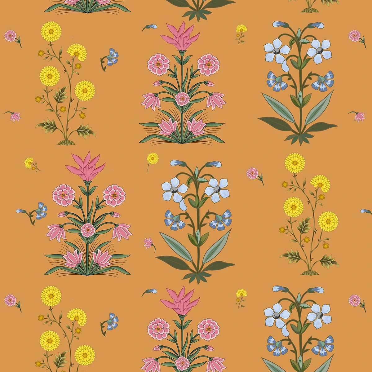 Expansive floral abundance wall mural designed with Smriti inspired blooms to create a vibrant and uplifting interior statement