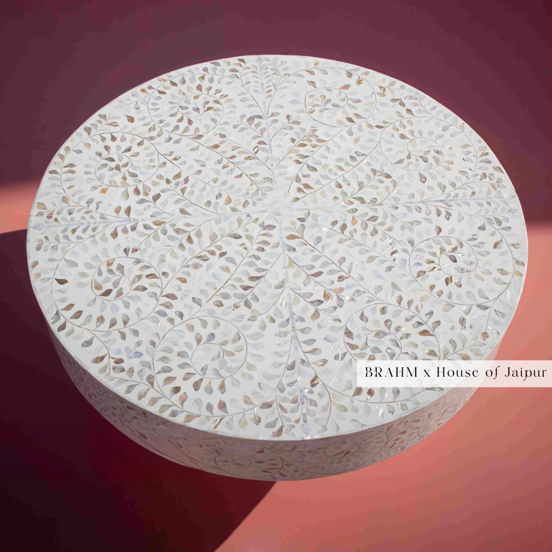 Floral Bone Inlay Coffee Table White