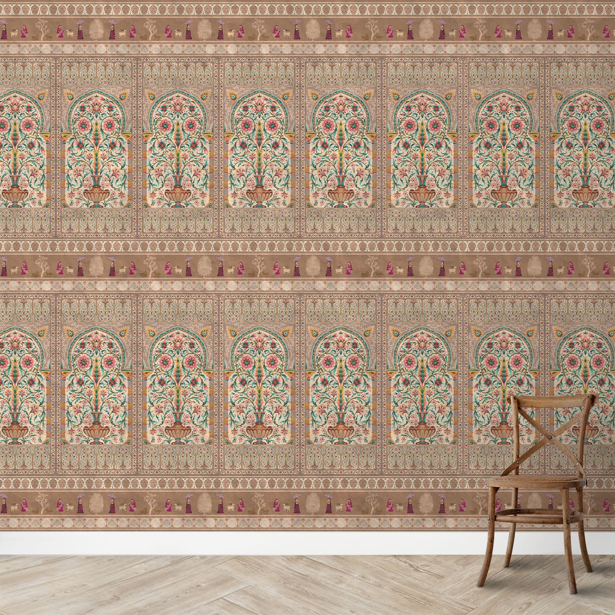 Seamless floral wallpaper pattern with balanced symmetry and fine detailing