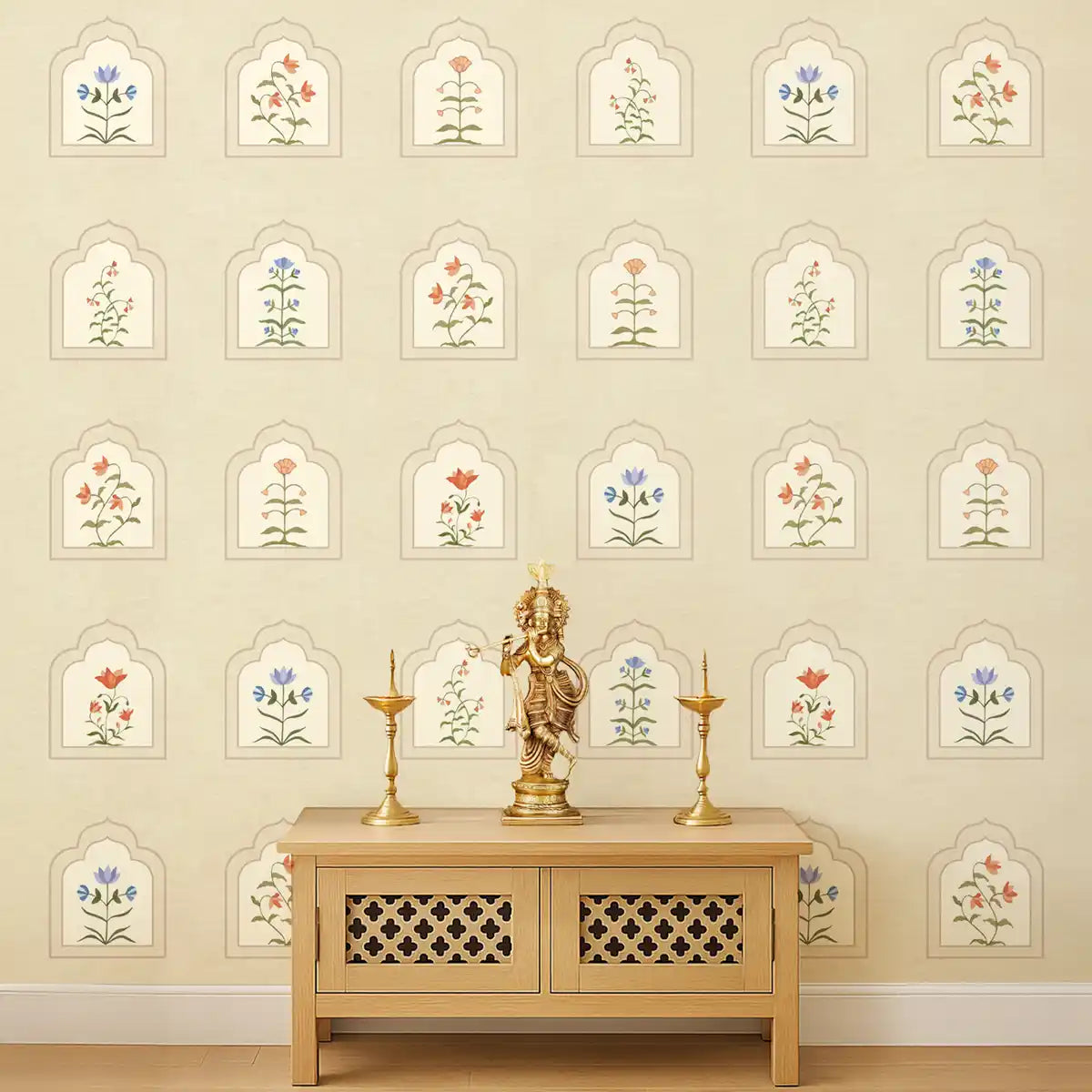 Floral border wall design highlighting Golestan inspired patterns with structured framing and classic botanical appeal