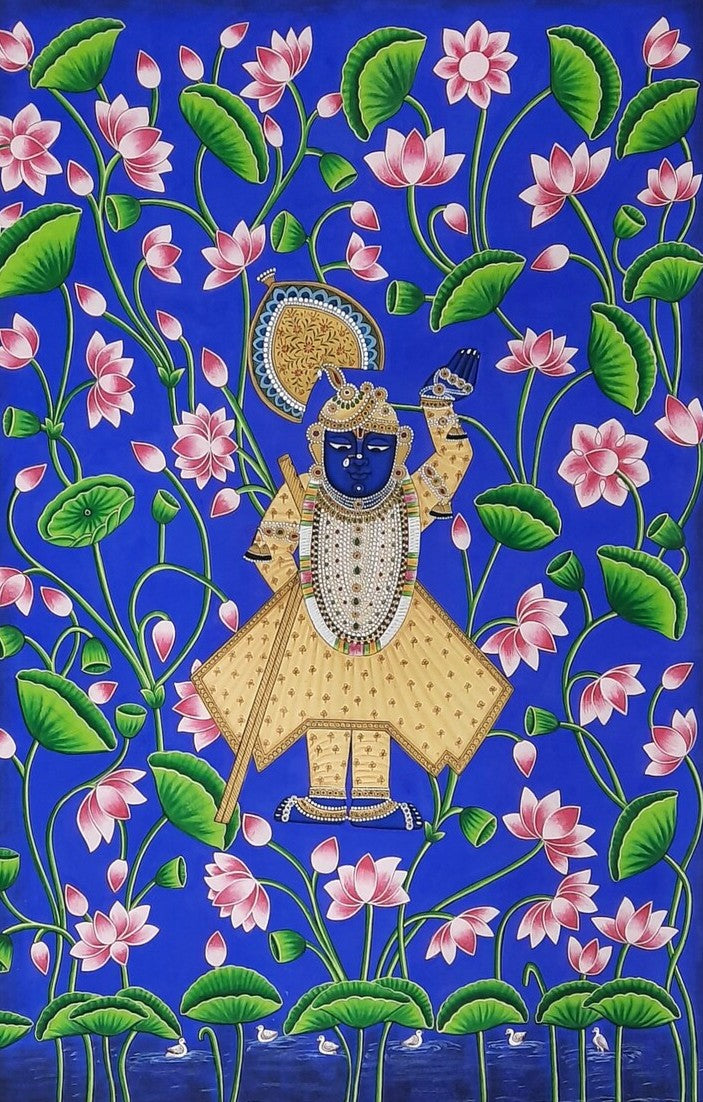 Pichwai- Lord Shrinathji in Blue- In 24k Gold
