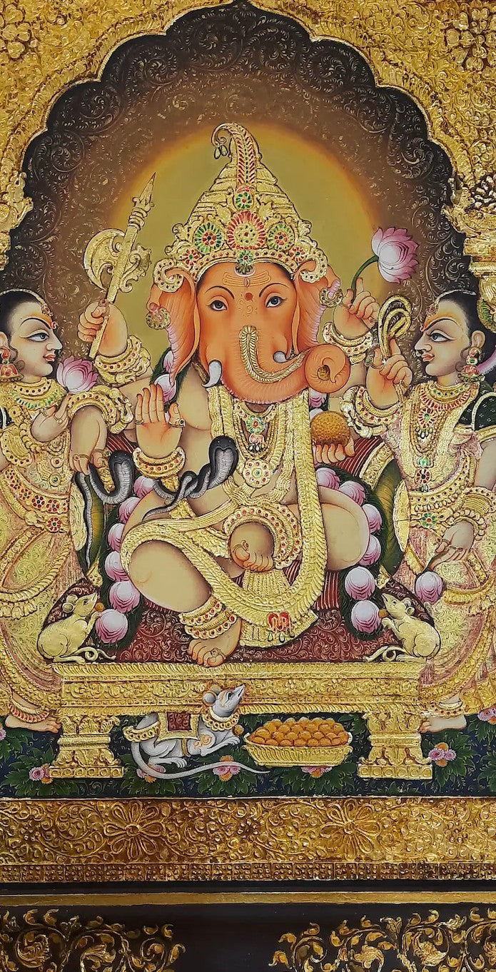 Tanjore- Herald of Blessings and Prosperity: Ganesh- In 24k Gold