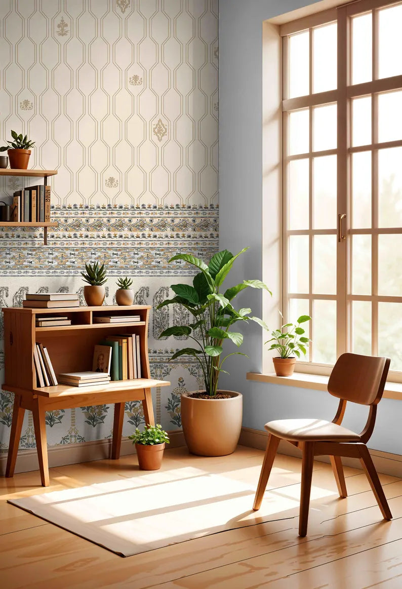 Timeless Fusion Sunehri bageecha wallpaper - customized indian traditional wallpaper for dining room
