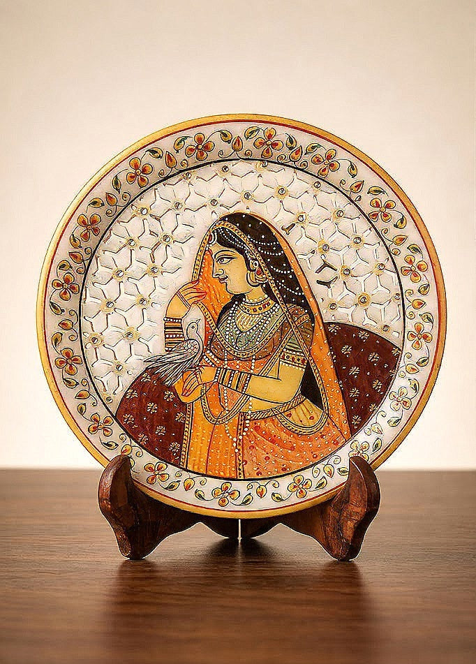 Whisper of the Palace Garden – Rajasthani Miniature Marble Plate