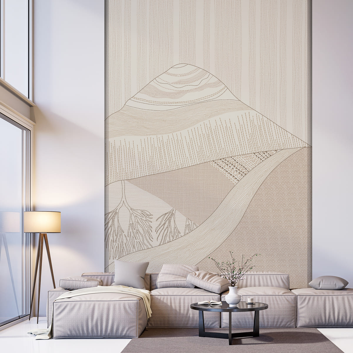 Katha prakriti Abstract Landscape Wallpaper - customized beige neutral wallpaper of a landscape