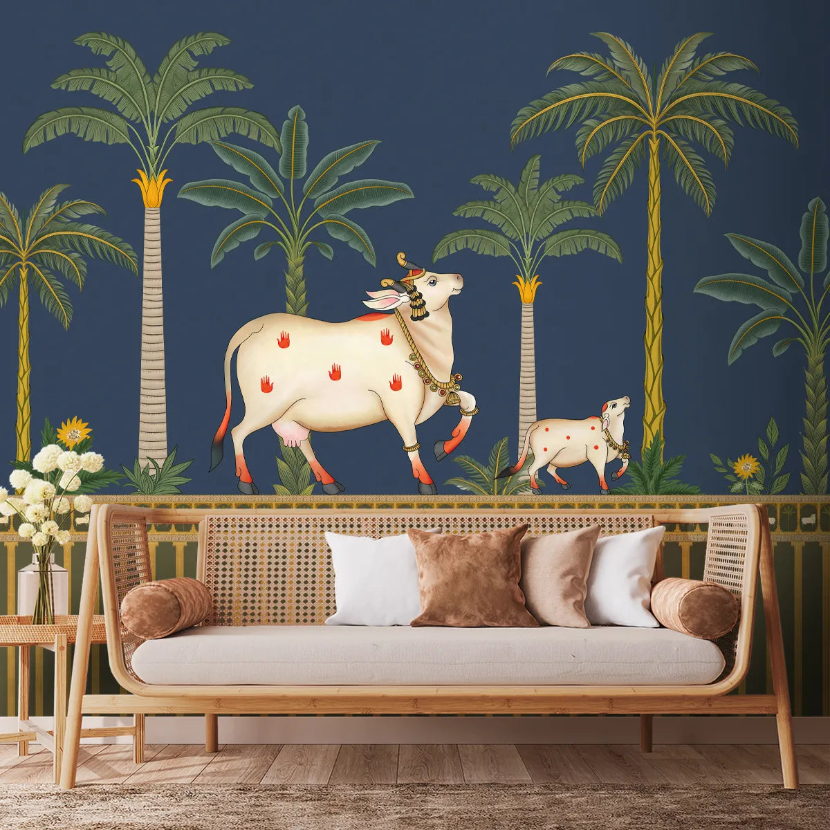 Surabhi cows Pichwai Wallpaper - customized pichwai wallpaper