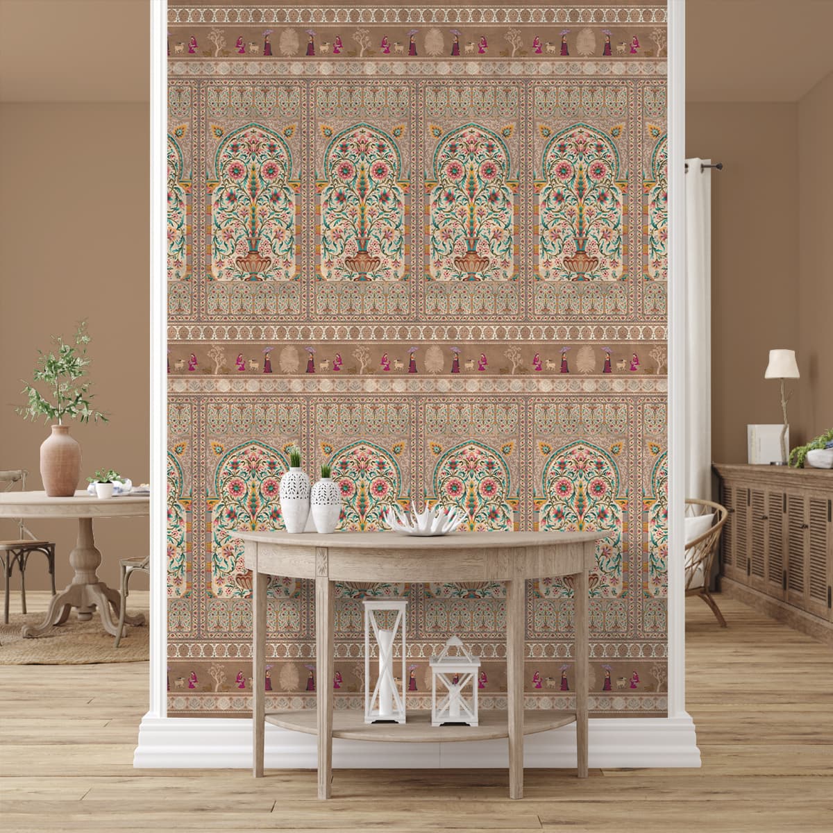 Lyrical Bloom Gitanjali wallpaper - customized traditional floral pattern wallpaper buy now