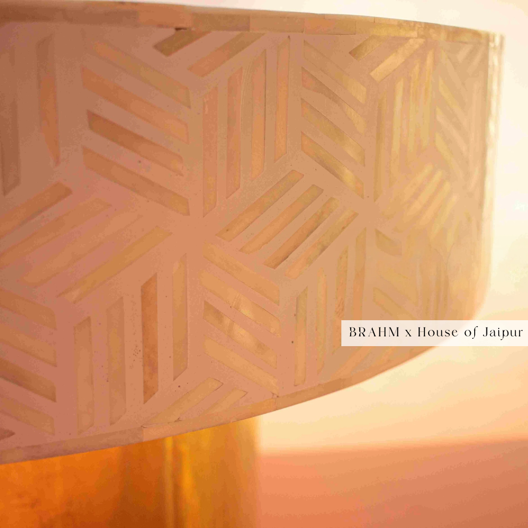 Bone Inlay Coffee Table White Geometric Design