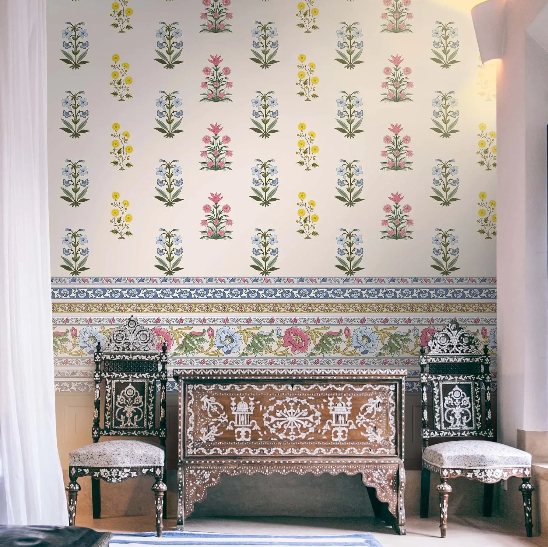 Floral wall design inspired by Kesari Blossom showcasing gentle petals and a luminous, serene visual balance