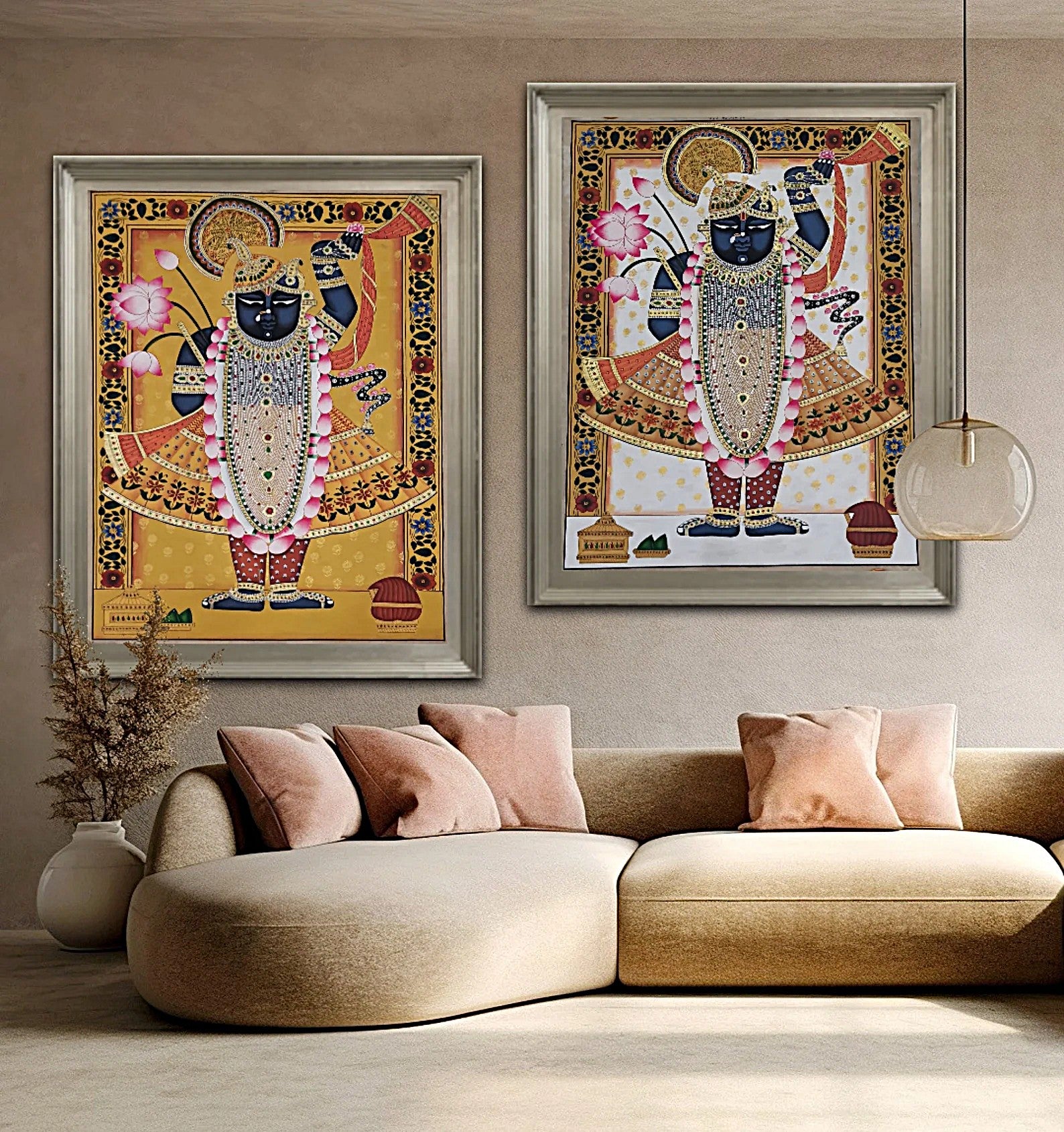 Lord Shrinathji Pichwai Painting: Traditional Krishna Art on Cotton