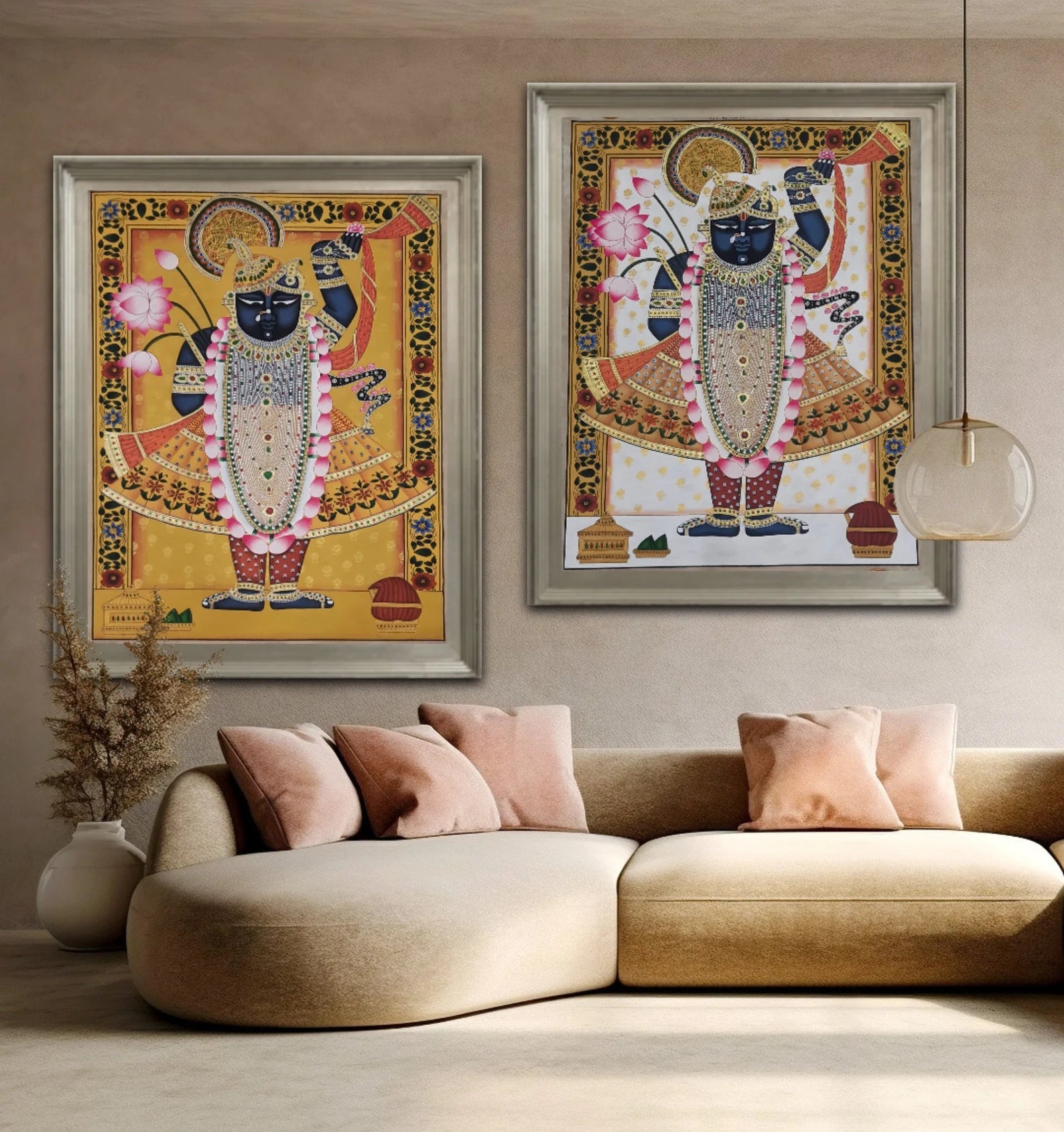 Traditional Lord Shrinathji Pichwai painting hand painted on cotton cloth