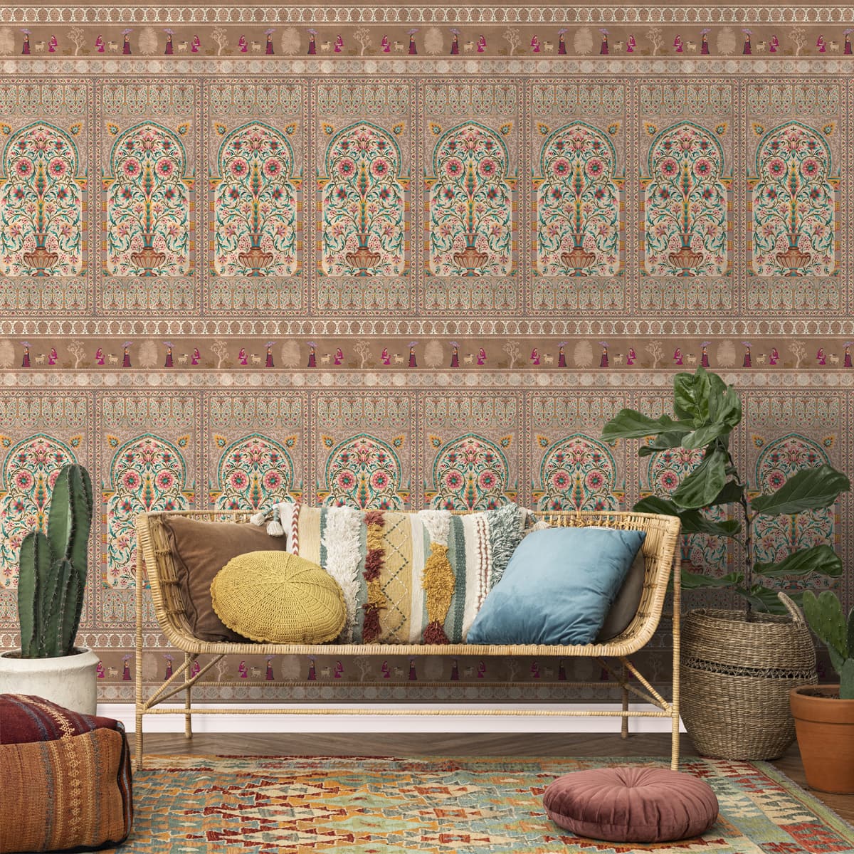 Lyrical Bloom Gitanjali wallpaper - customized traditional floral pattern wallpaper