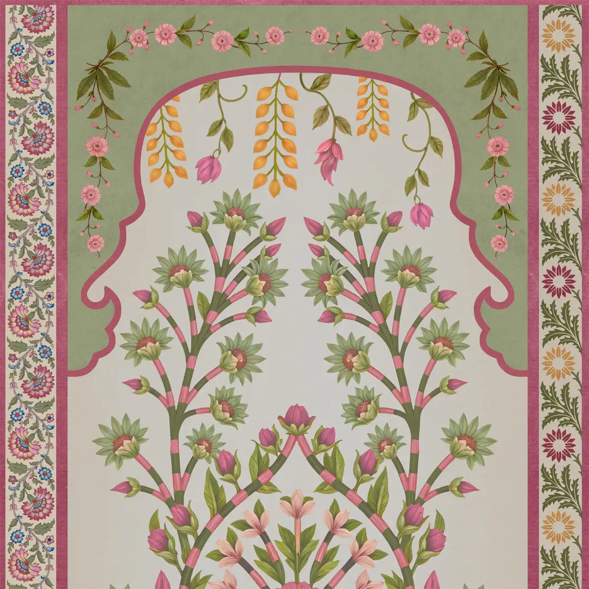 Garden inspired wall artwork featuring Madhuban florals in blush pink tones for a soothing and elegant interior mood