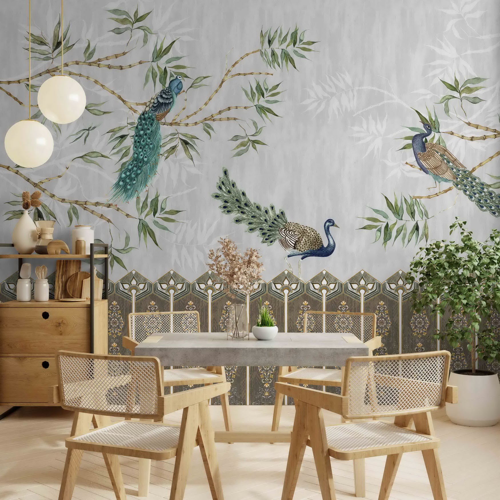 Majestic Perch Peacock wallpaper - Customized traditional animal wallpaper