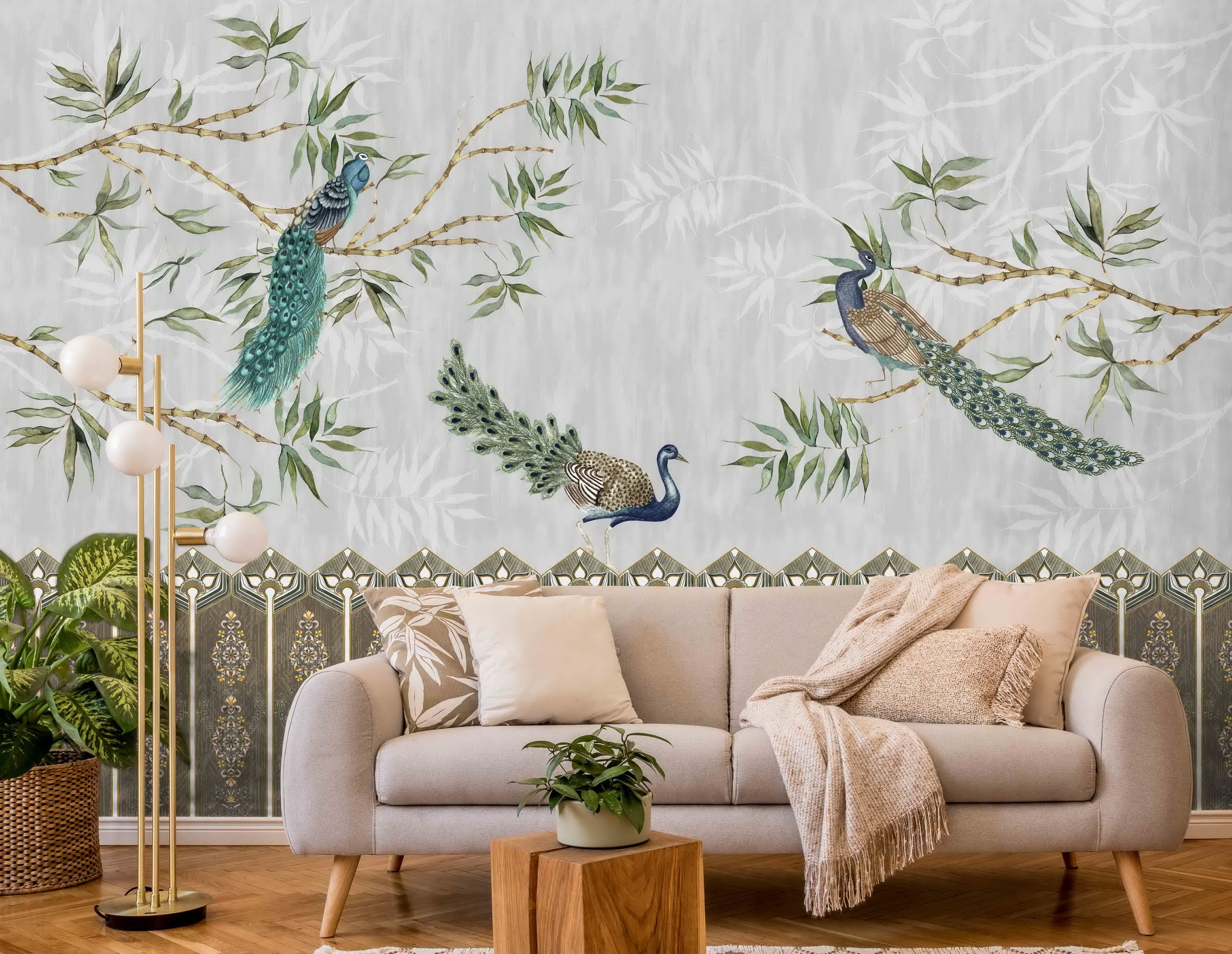 Majestic Perch Peacock wallpaper - Customized traditional animal wallpaper for living room