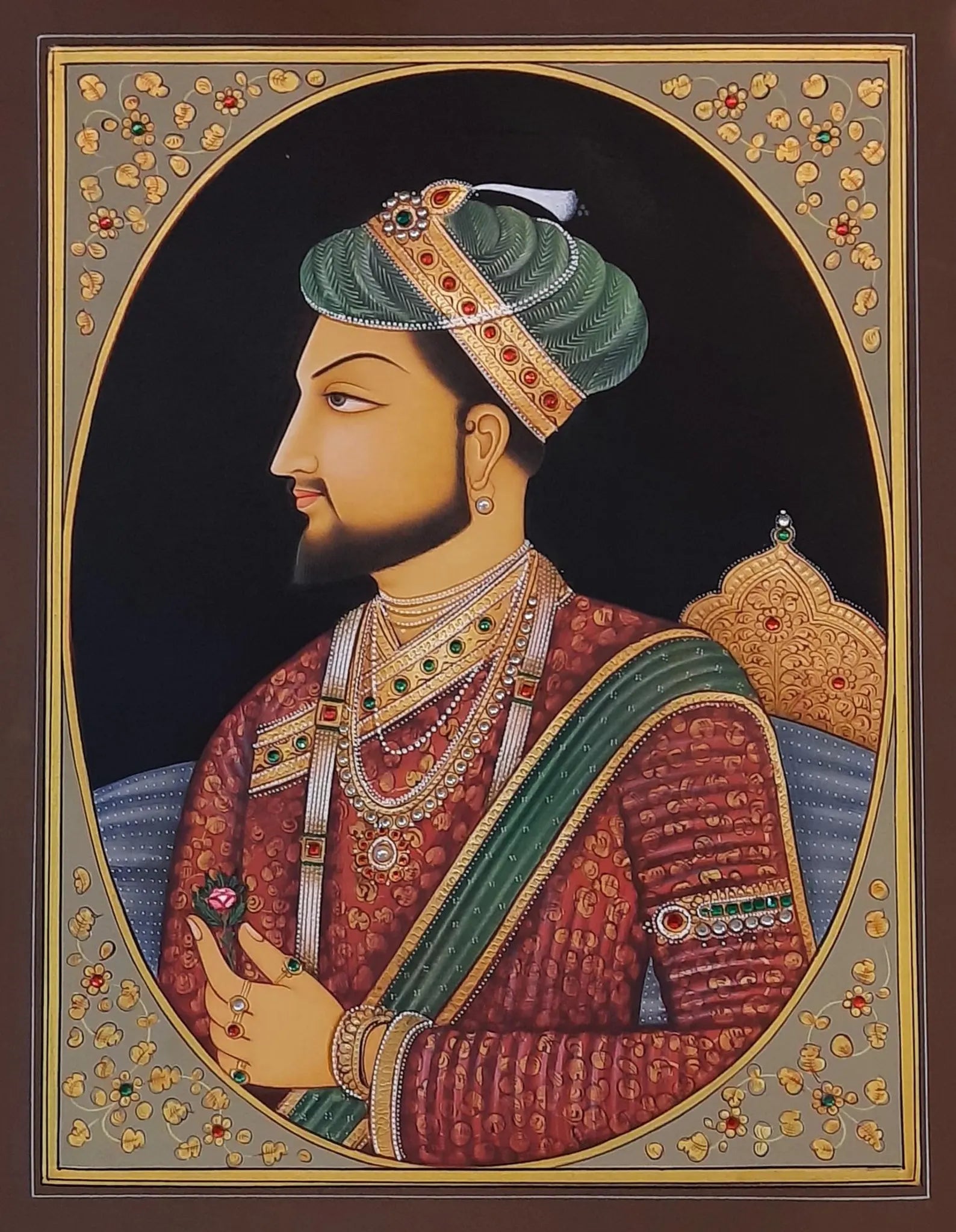 Mughal miniature profile painting of an emperor showcasing traditional imperial style