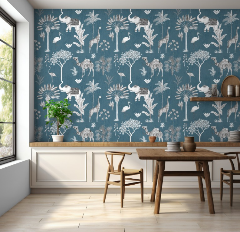 March of Majesty Neel Gaj wallpaper - Customized traditional Indian animal wallpaper buy now