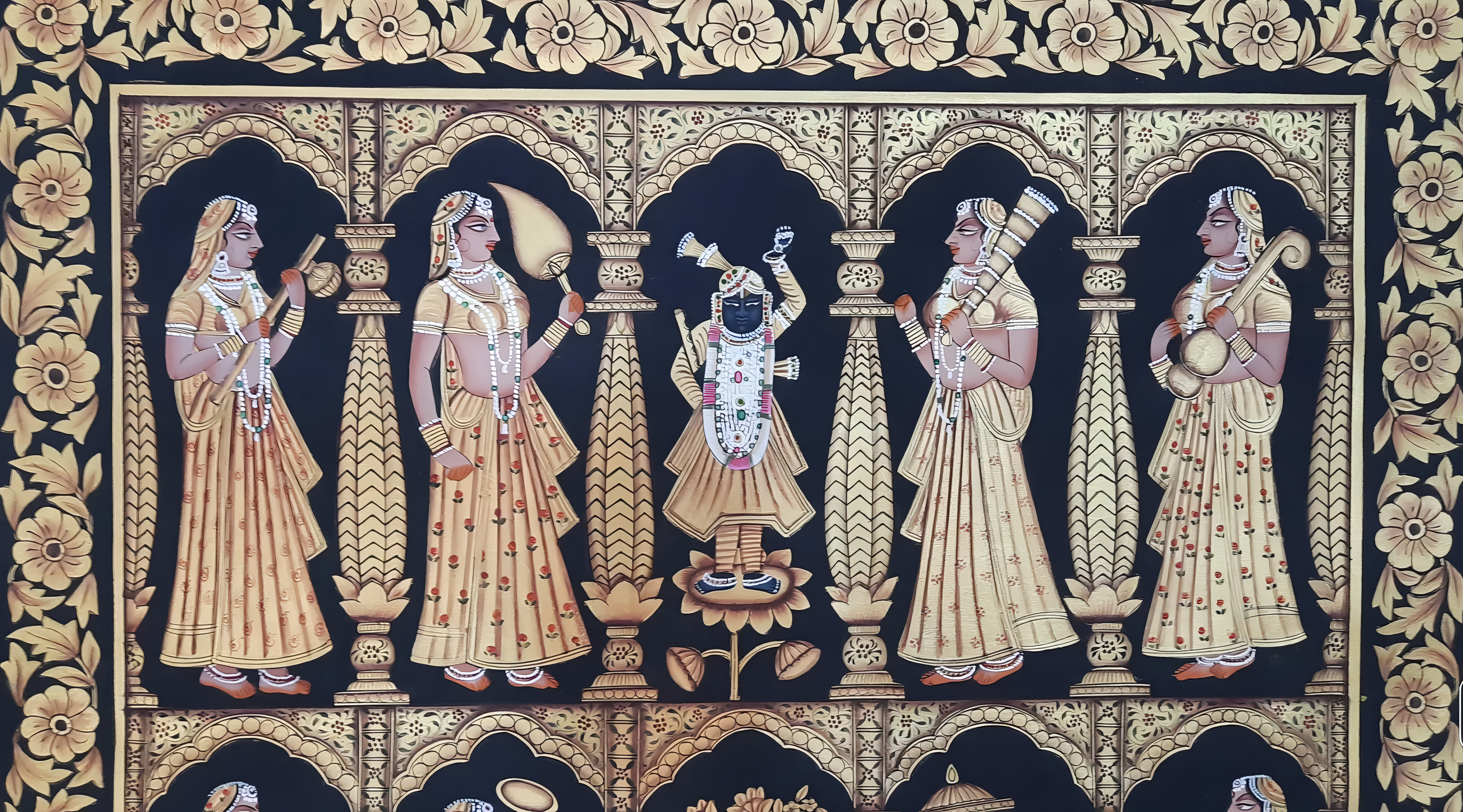 Pichwai- Golden Shrinathji Painting