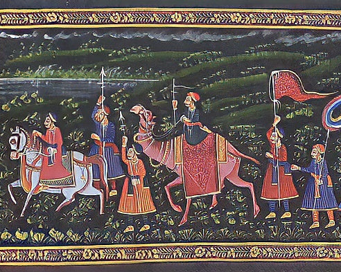 The Maharaja's Royal Procession- Silk Painting