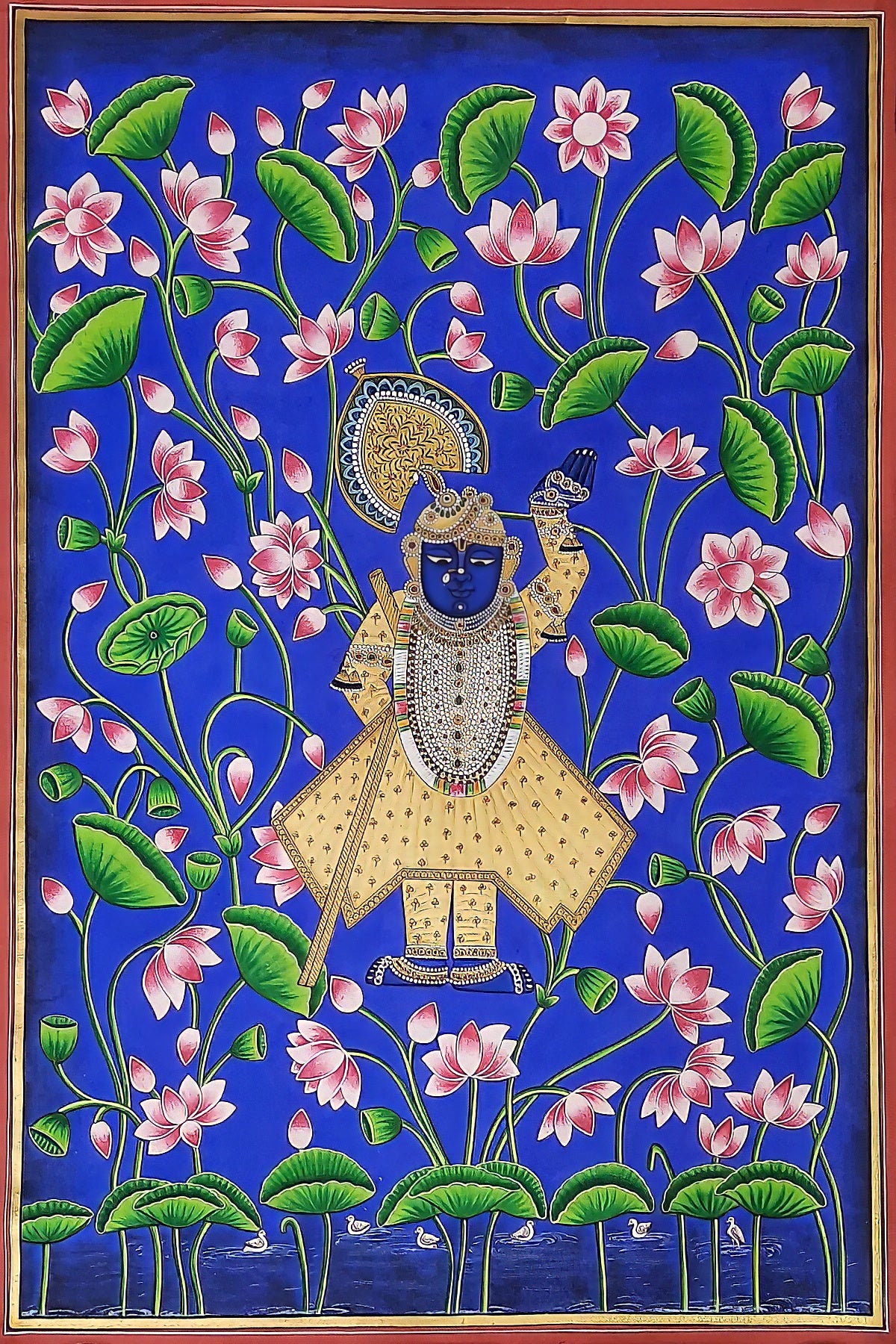 Pichwai- Lord Shrinathji in Blue- In 24k Gold