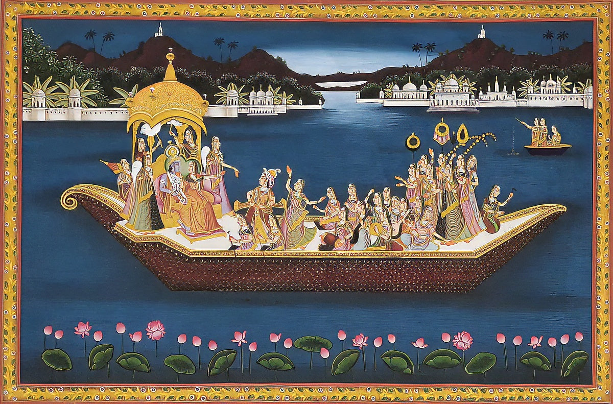 Tranquil 'Radha Krishna' Painting (24k Gold)