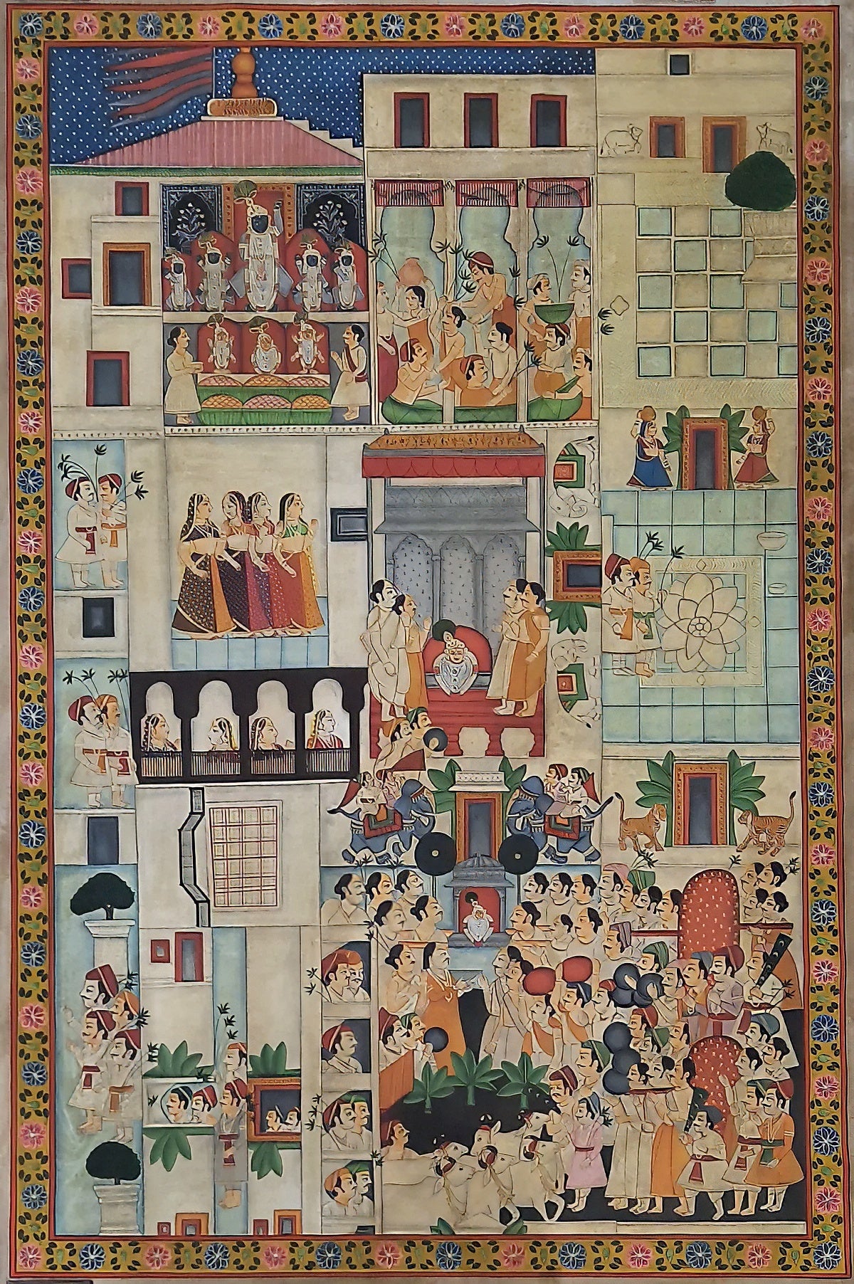 Lord 'Shrinathji' Temple 'Pichwai' Painting (24k Gold)