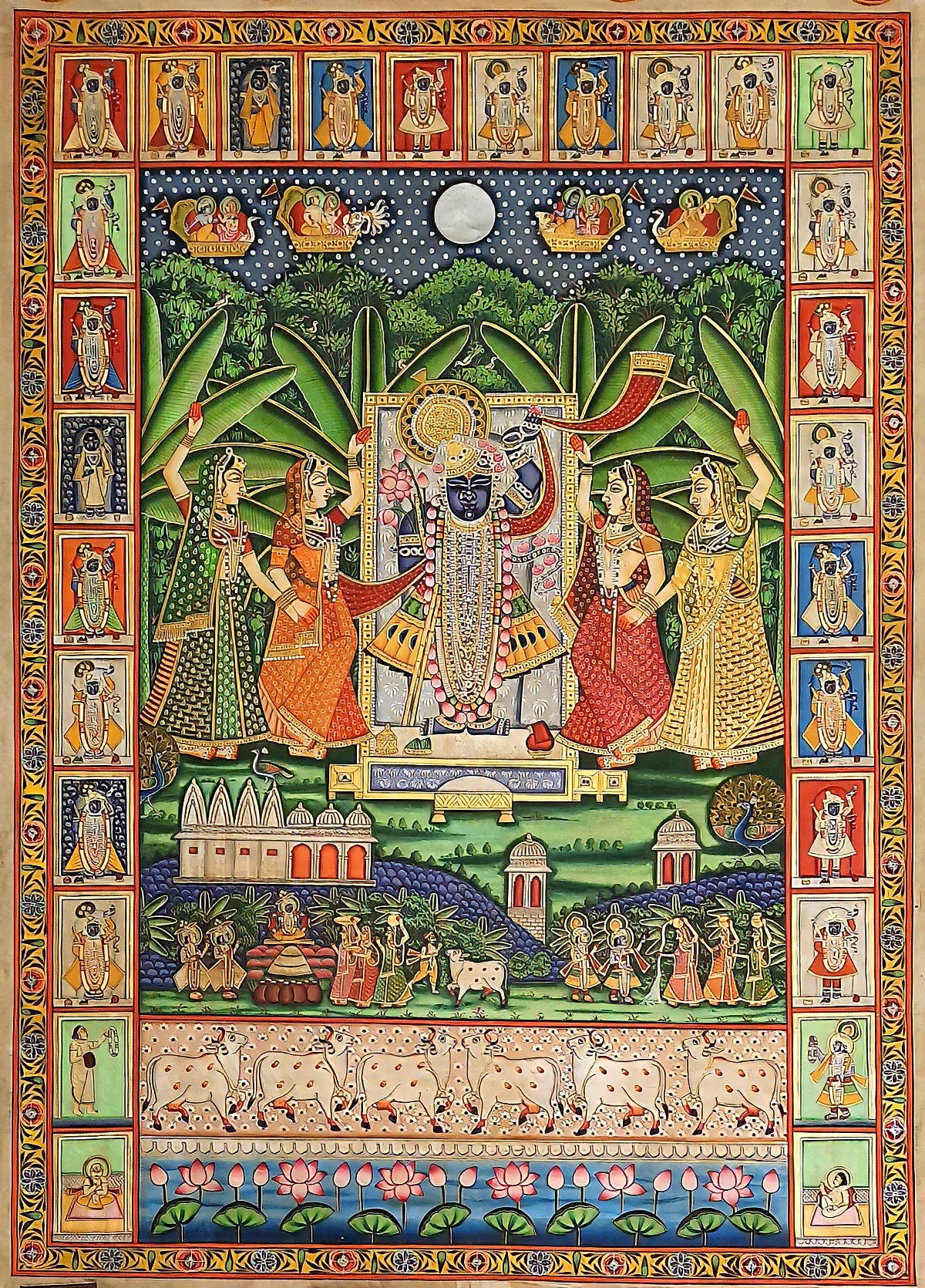 Lord 'Shrinathji Sharad Purnima' Painting (24k Gold)