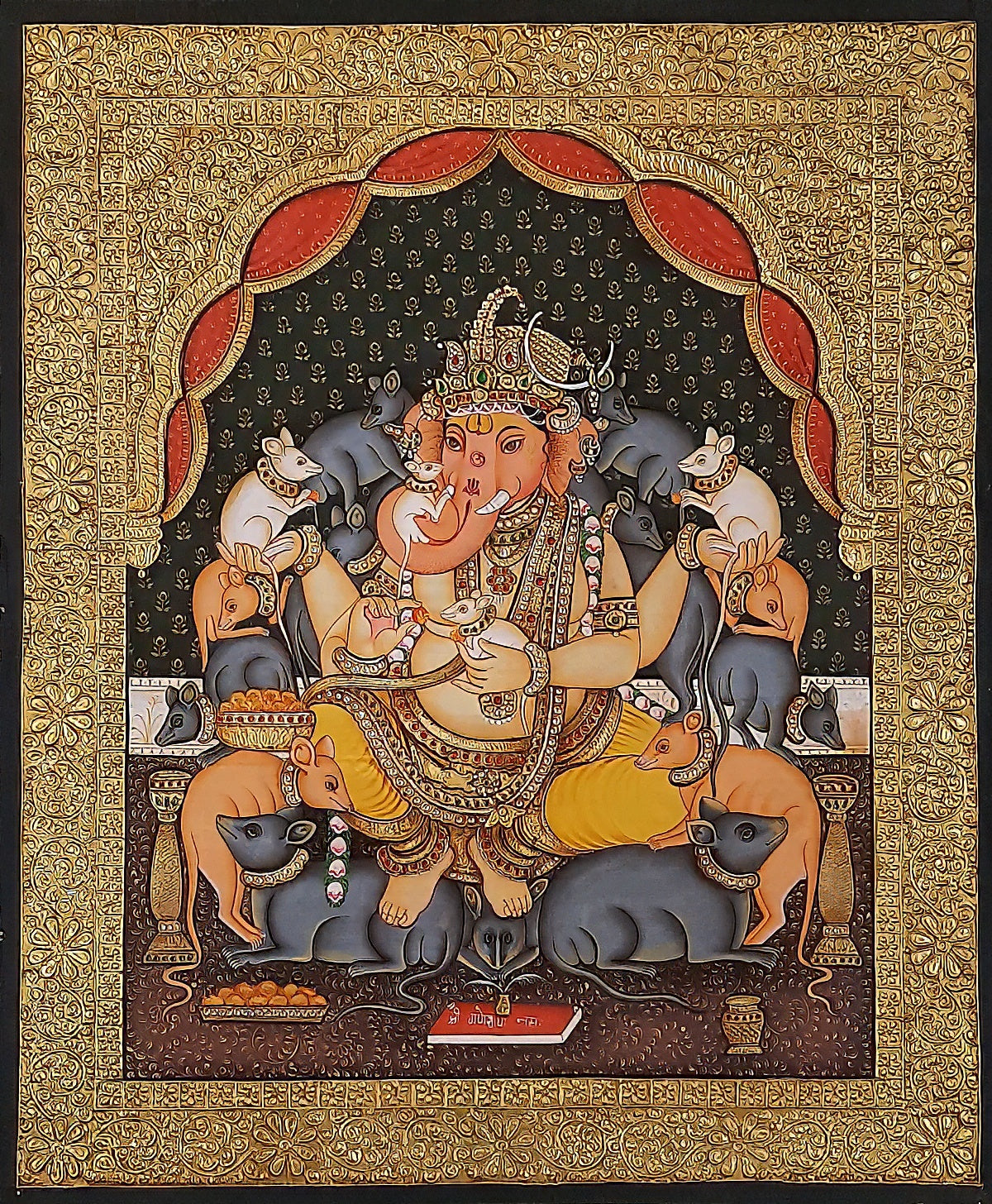Lord 'Ganesha Tanjore' Painting (24k Gold)
