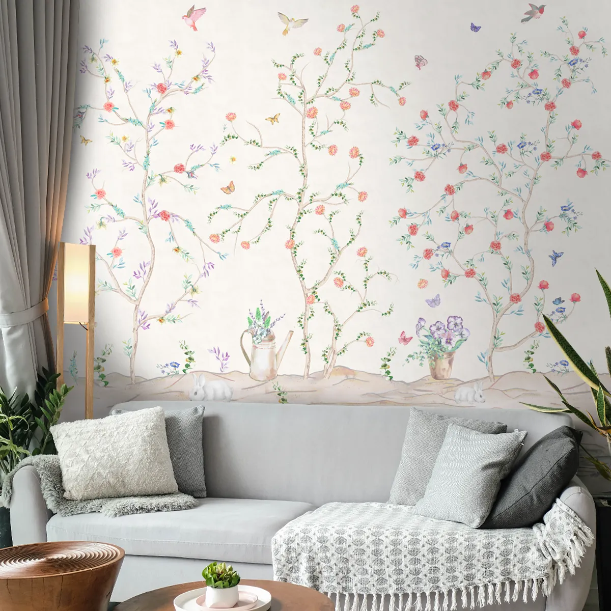 Phoolwadi pastel garden wallpaper showcasing delicate flowers in soothing pastel tones with an elegant natural feel