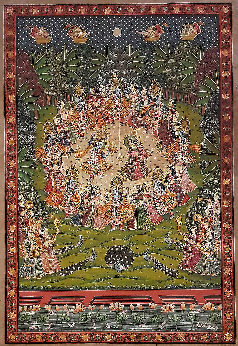 Hand Painted Radha Krishna Pichwai Painting on Cotton - Raas Leela Art