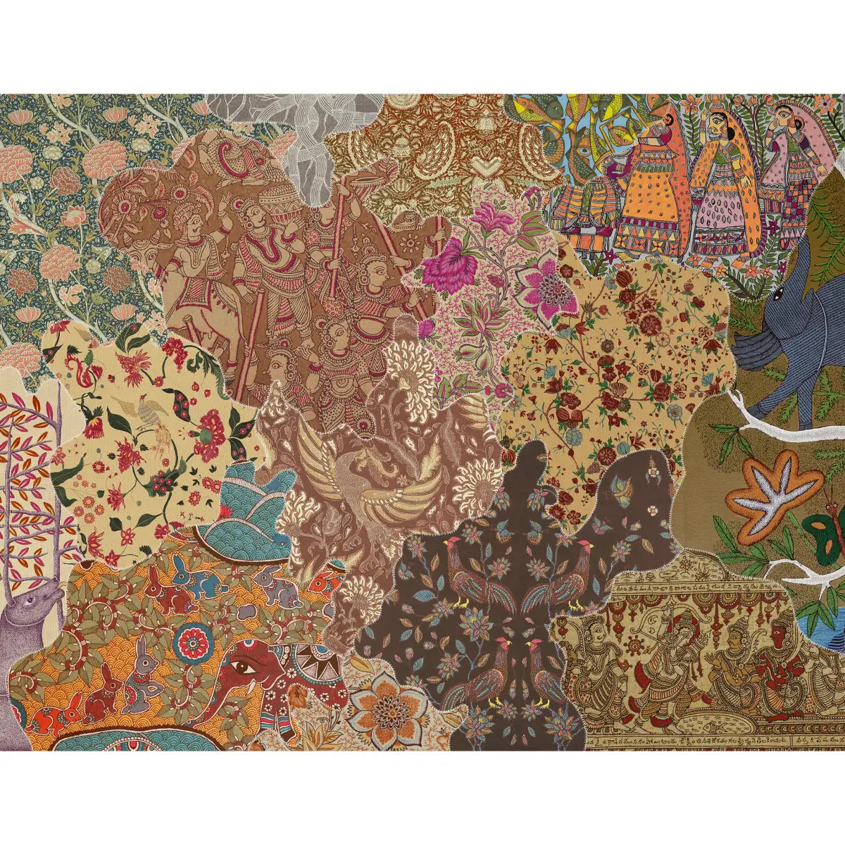 Textile inspired wall artwork highlighting intricate fabric motifs and a refined handcrafted aesthetic