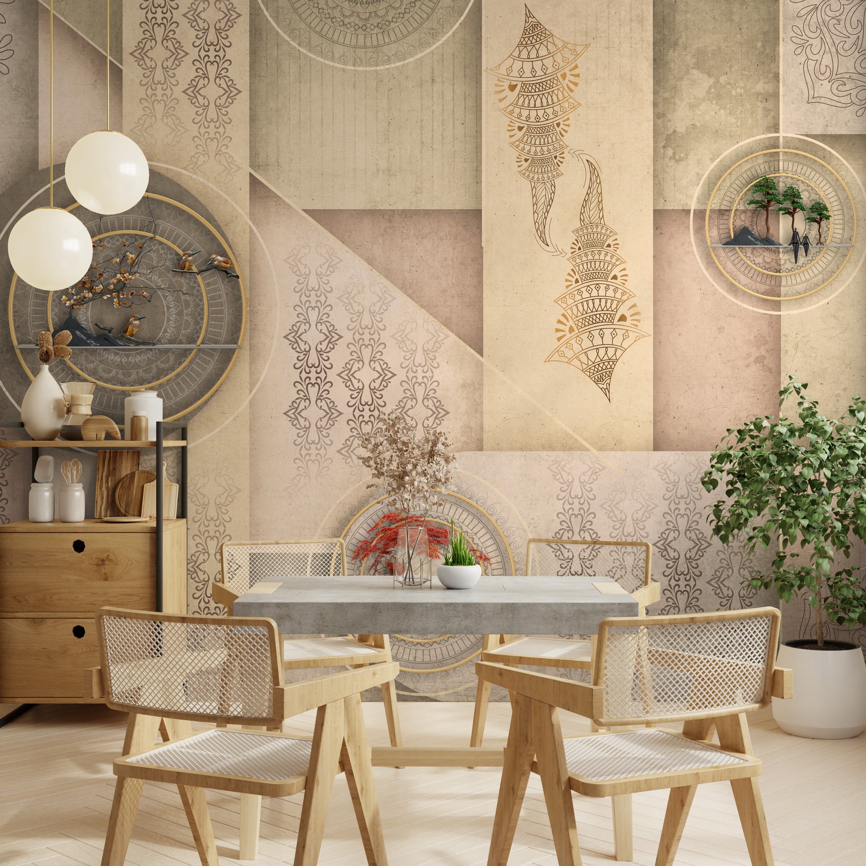 Geometric harmony wallpaper - Customized traditional geometrical wallpaper by Brahm