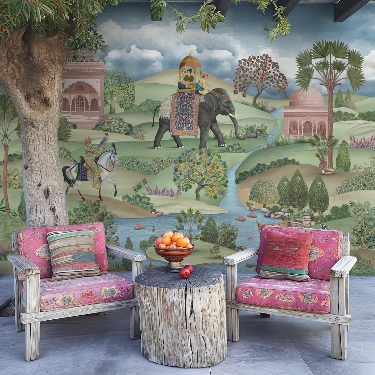 Scenic horizon inspired wall design featuring Shaan motifs with expansive depth and a refined, majestic landscape aesthetic