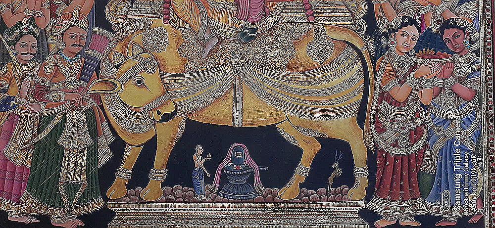 Hand Painted Shiv Darbar Tanjore Painting: 24K Gold Foil