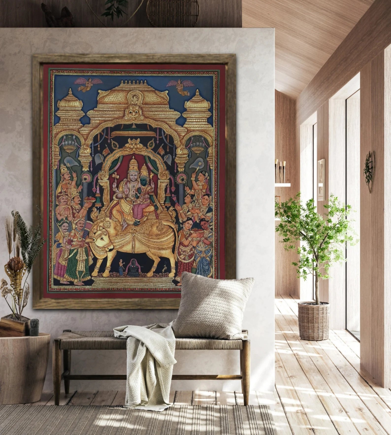 Traditional Tanjore Shiv Darbar artwork displayed as classical Indian wall art