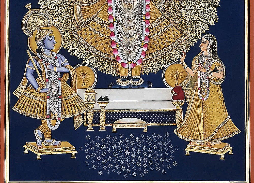 Shrinathji Pichwai Painting: Gold Foil & Watercolor
