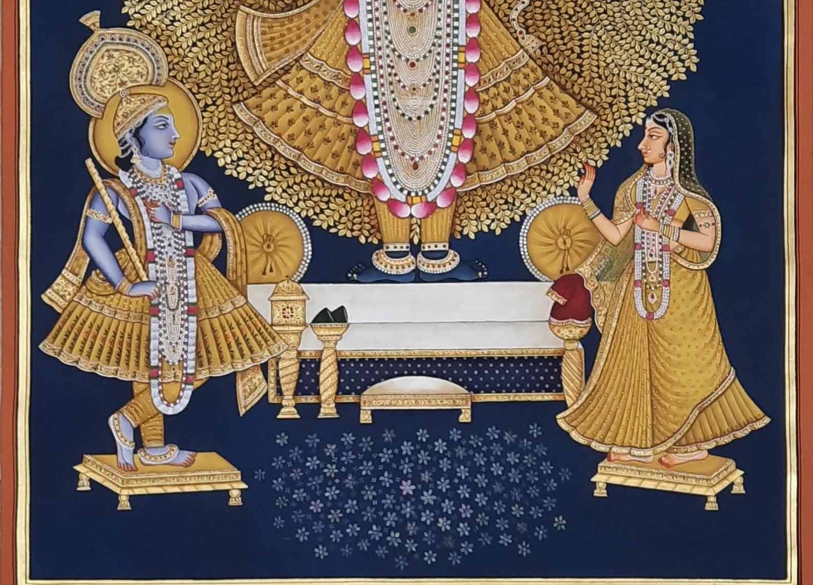 Shrinathji Pichwai Painting: Gold Foil & Watercolor
