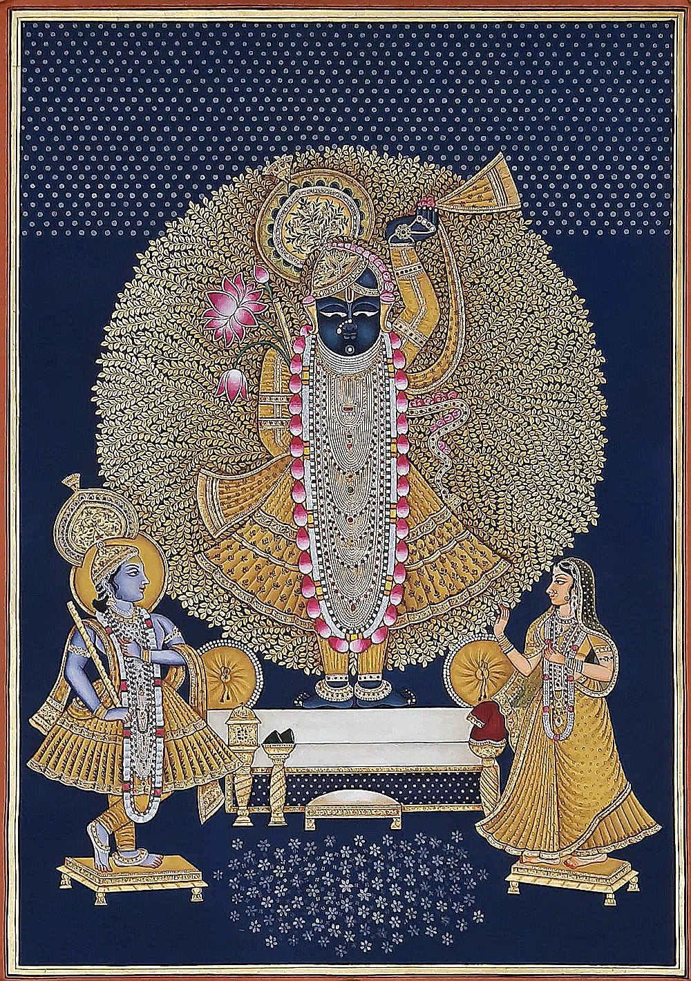 Shrinathji Pichwai Painting: Gold Foil & Watercolor