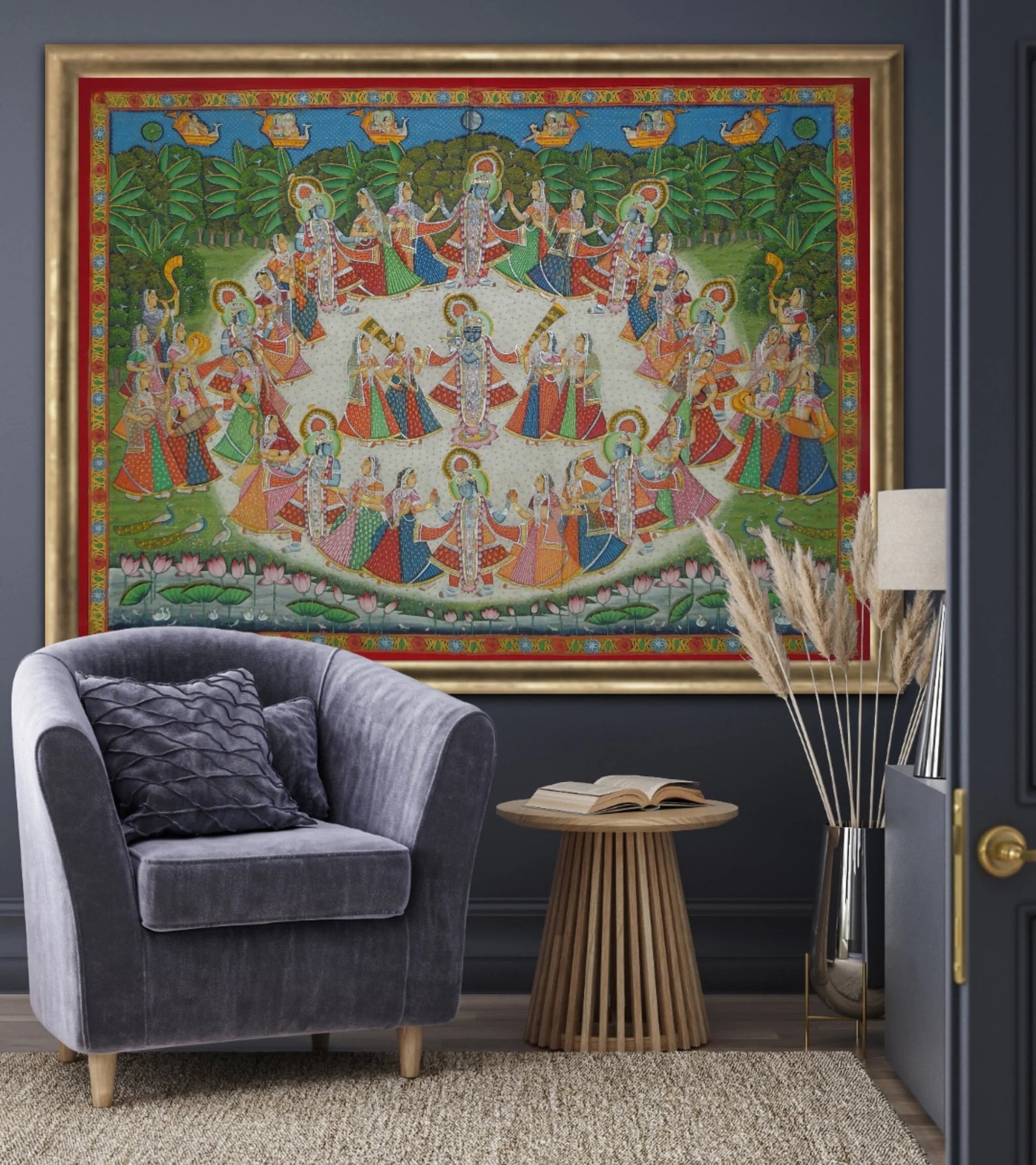 Shrinathji Raas Leela Pichwai artwork displayed as traditional Indian devotional wall art