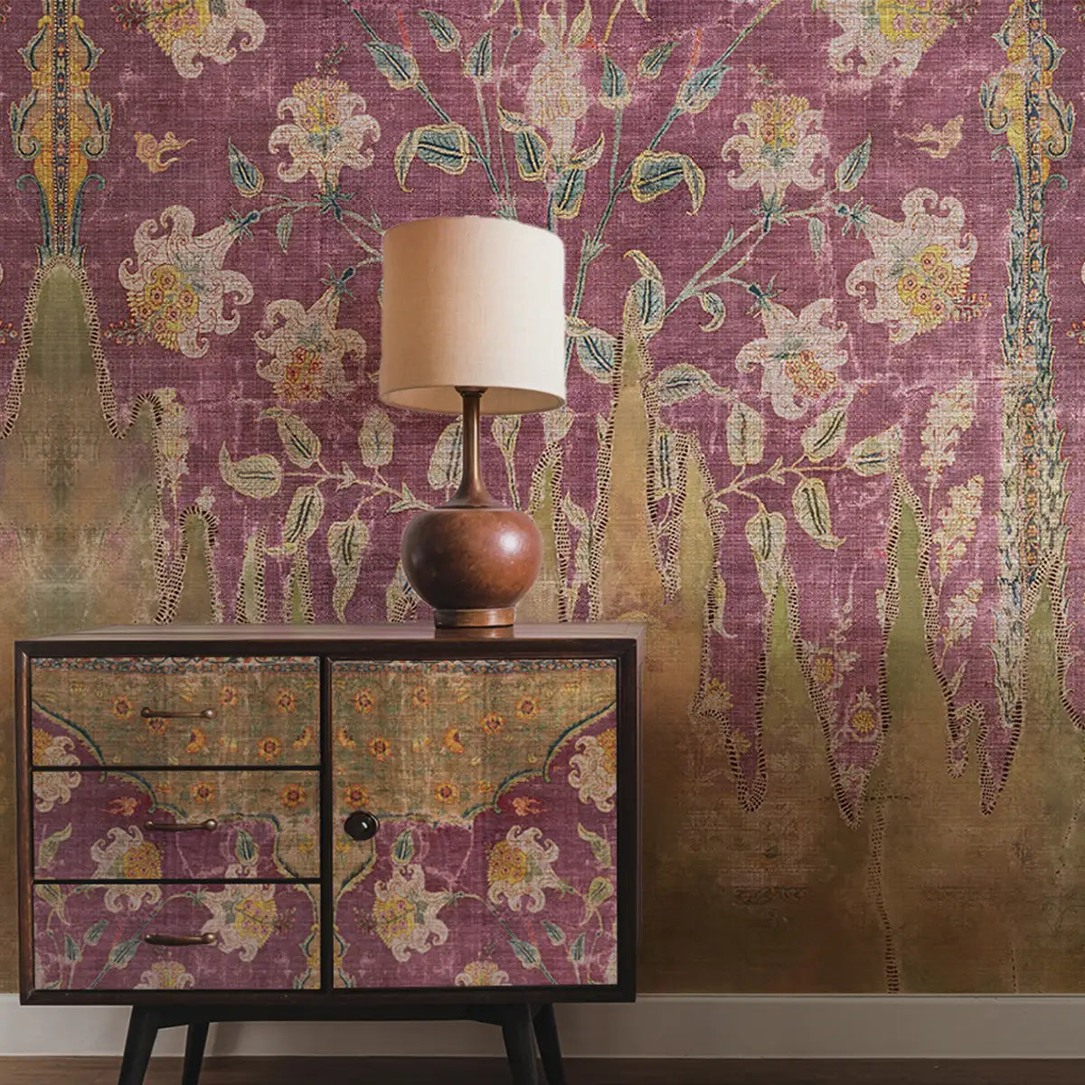 Silk inspired pink wall design featuring soft twilight tones and woven textures for a warm, elegant interior ambience