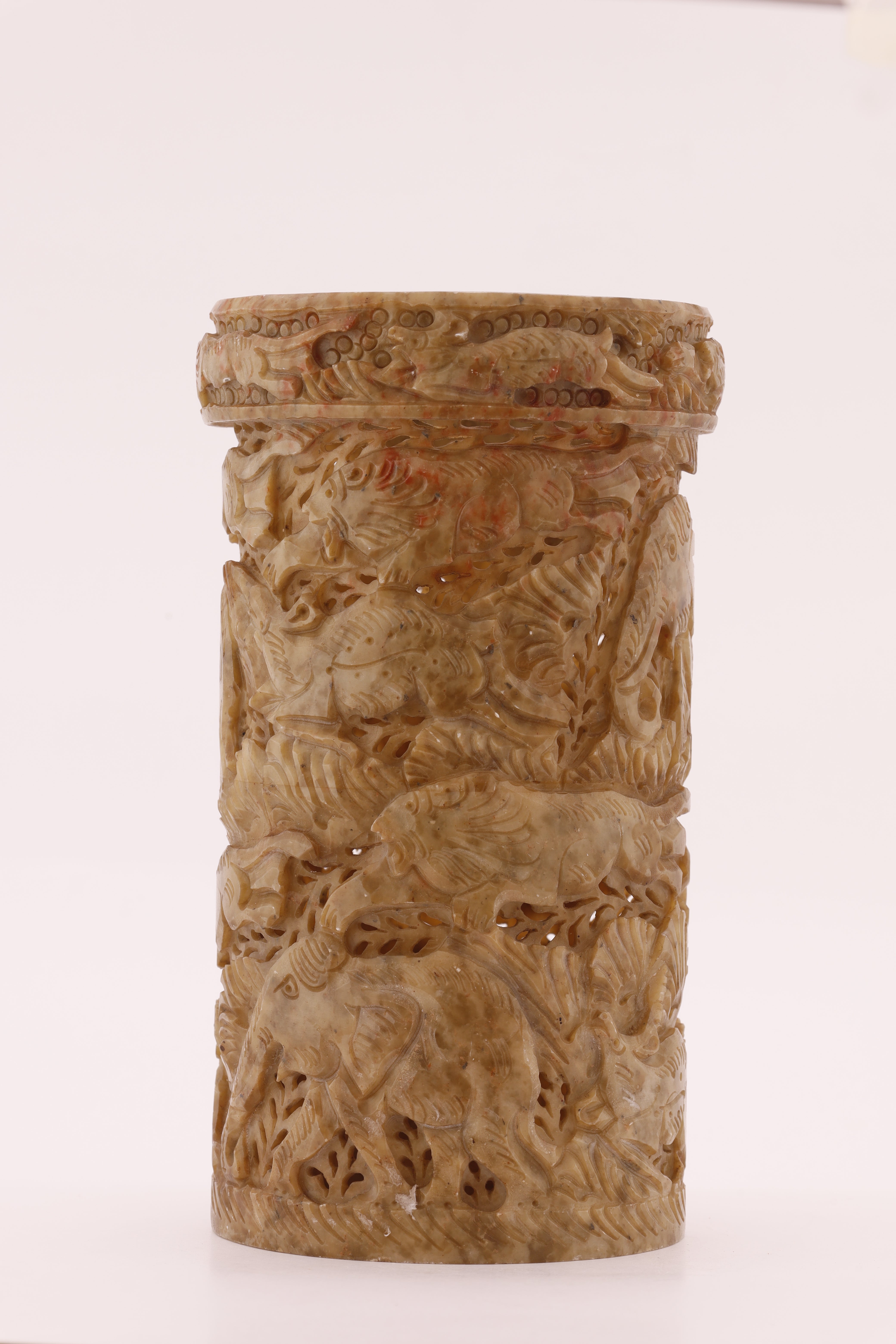 Natural stone soapstone lampshade with refined carving, perfect for ambient lighting in living or meditation spaces