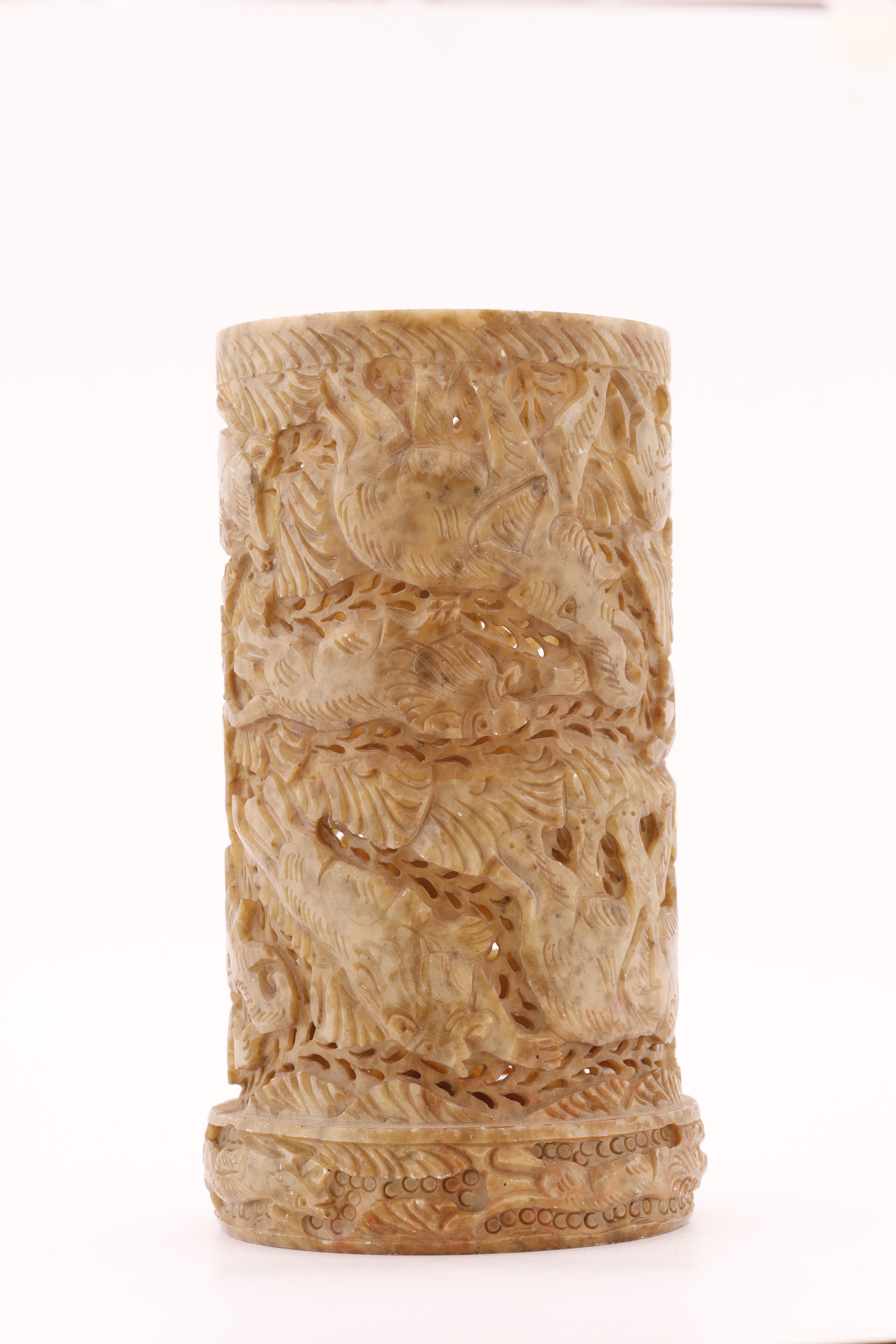 Decorative standing soapstone lampshade showcasing traditional stone craftsmanship ideal for soft accent lighting