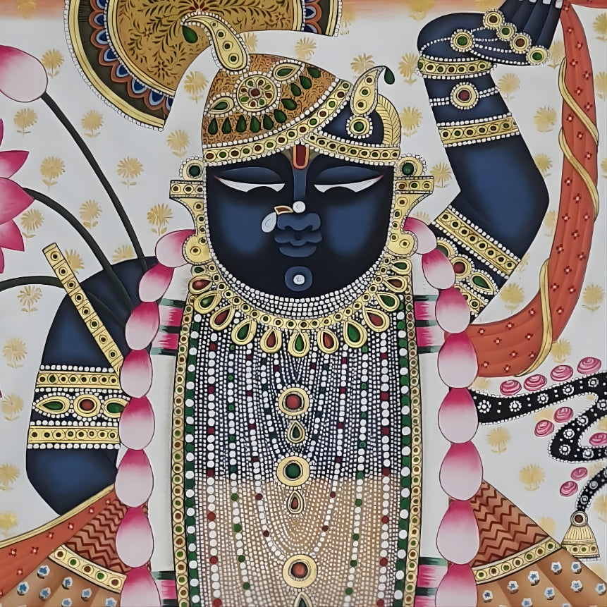Lord Shrinathji Pichwai - Devotional Nathdwara Painting on Cotton