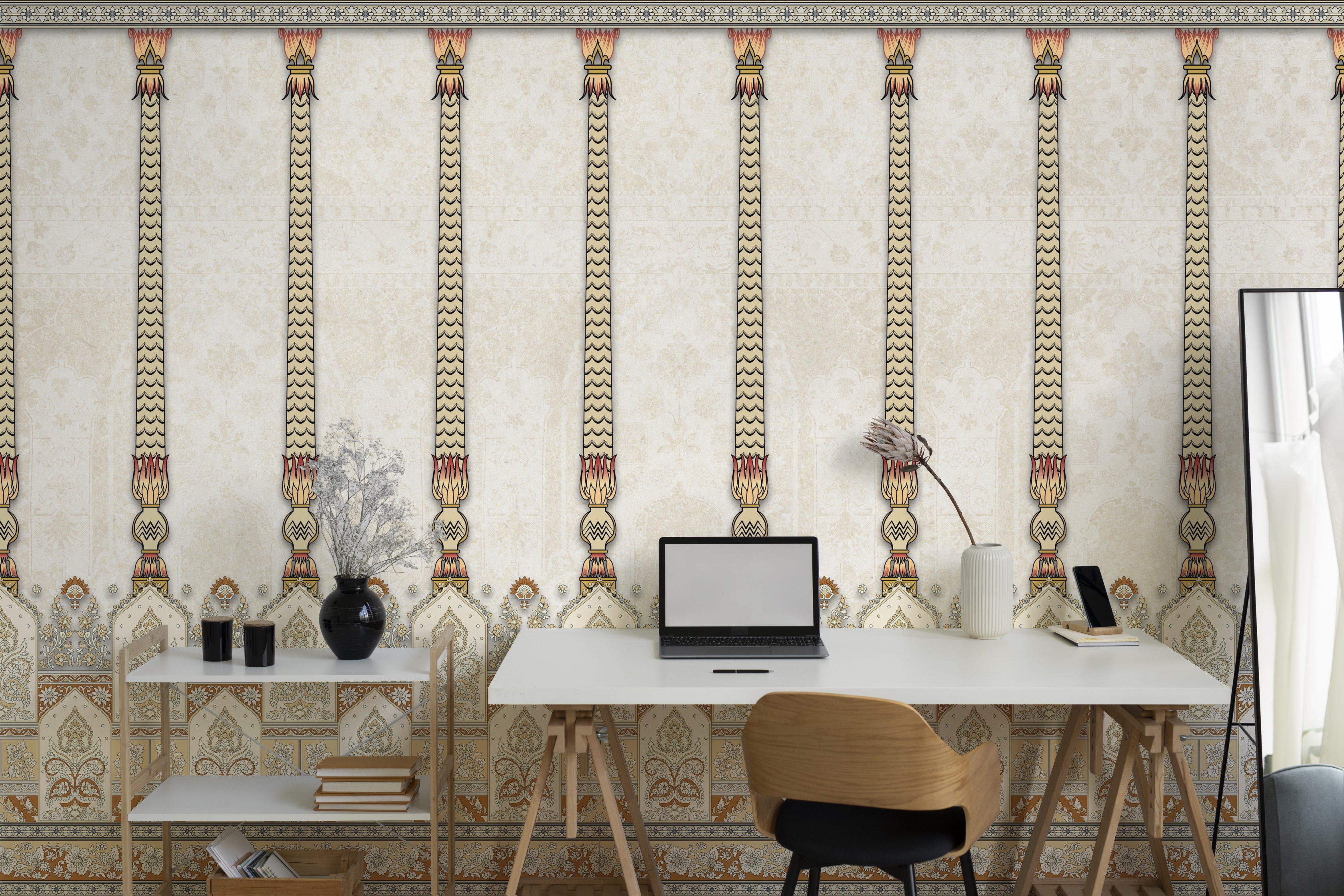 Architectural wall design inspired by Stambh showcasing timeless column forms and balanced heritage aesthetics