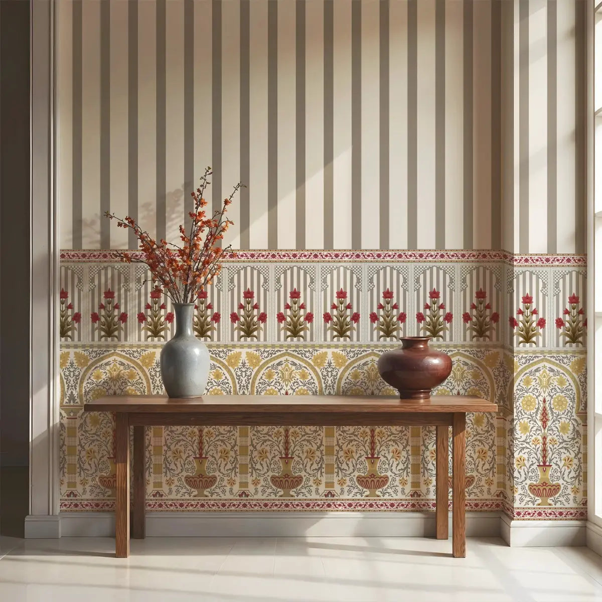 Sublime Blossoms Kesar wallpaper featuring elegant floral patterns inspired by saffron tones for warm and refined interiors