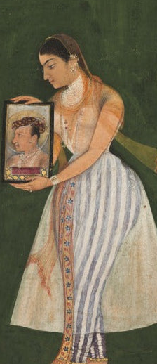 'Nur Jahan Holding a Portrait of Emperor Jahangir' Canvas Cloth Print, c.1627